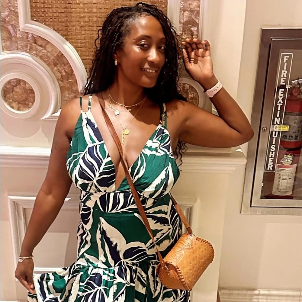 Tropical Green and White Leaf Print Dress